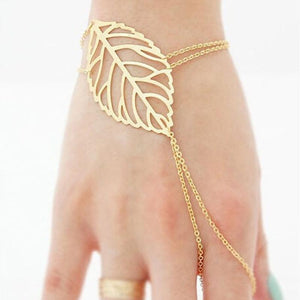 Golden Leaf Handflower Bracelet Owls & Turtles Jewelry